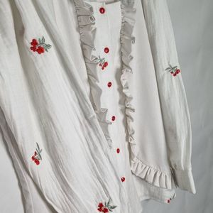 خرید آنلاین مانتو خامه دوز‌ی زنانه مدل رویه رنگ سفید گلدار