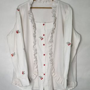 خرید انلاین مانتو خامه دوز‌ی زنانه مدل رویه رنگ سفید گلدار