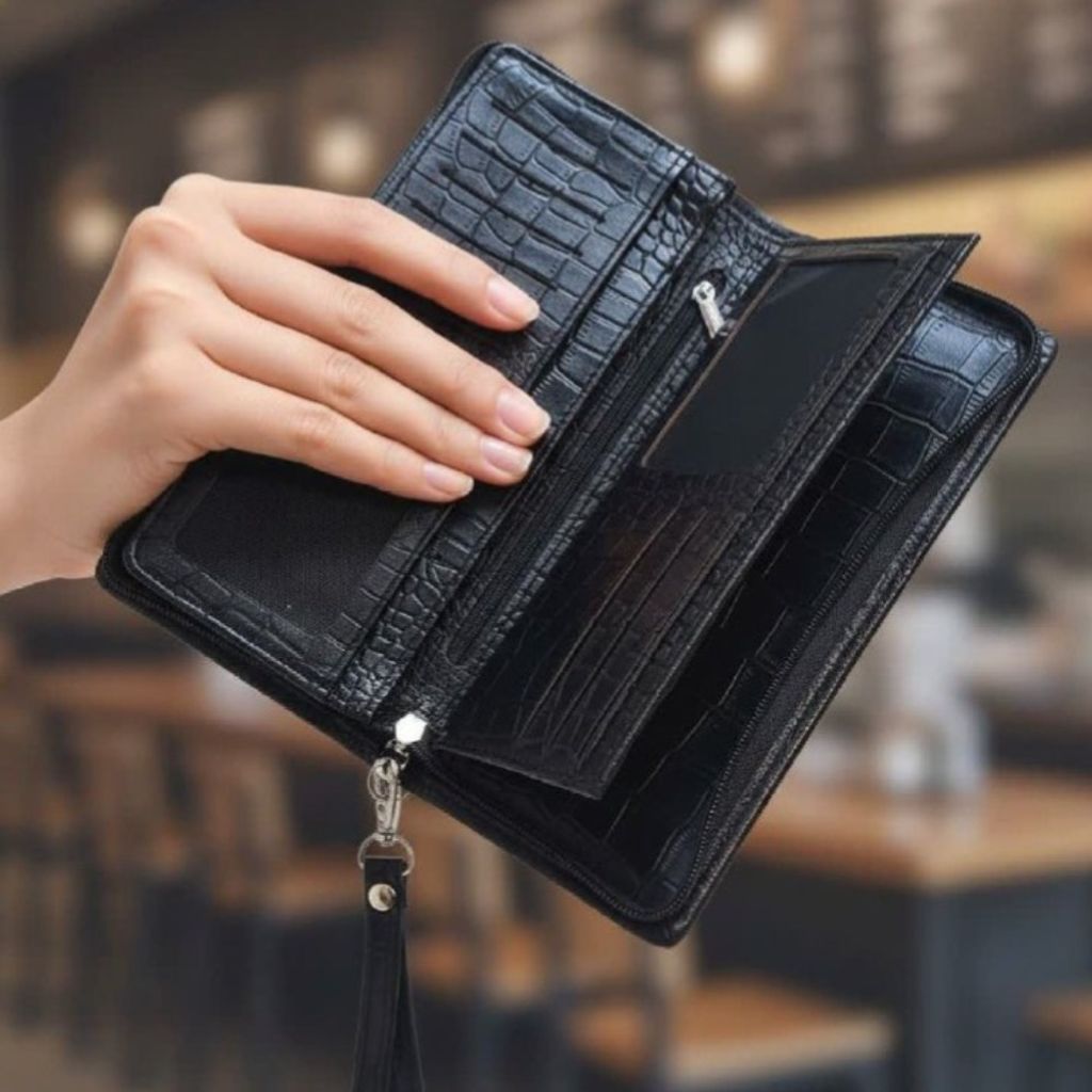 خرید آنلاین کیف پاسپورتی با بند دستی چرم طبیعی(کروکودیلی)