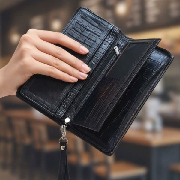 کیف پاسپورتی با بند دستی چرم طبیعی(کروکودیلی)