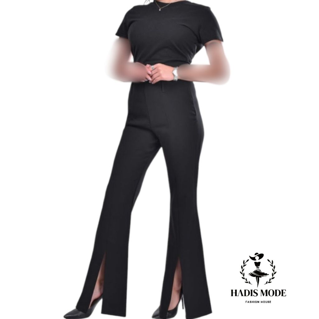 خرید اینترنتی قیمت شلوار مجلسی جلو چاک زنانه مشکی کرپ مازراتی