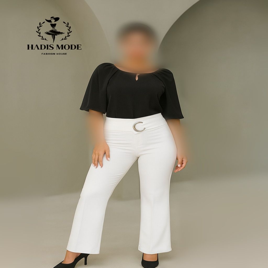 خرید اینترنتی قیمت شلوار زنانه سفید کمربند دار دمپا گشاد