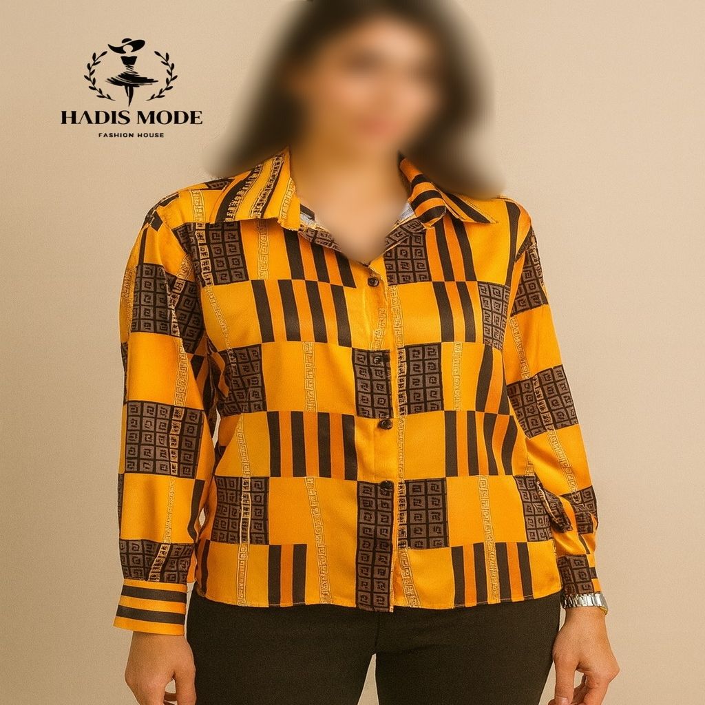 خرید اینترنتی قیمت شومیز زنانه ساتن الیکس طرح فندی