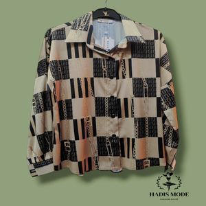 خرید اینترنتی قیمت شومیز زنانه ساتن الیکس طرح فندی