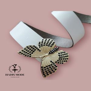 خرید اینترنتی قیمت کمربند زنانه سگک پروانه سفید