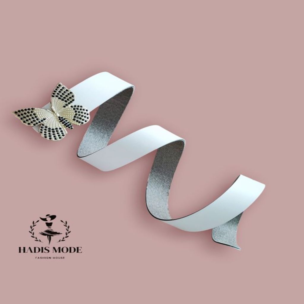 خرید اینترنتی قیمت کمربند زنانه سگک پروانه سفید