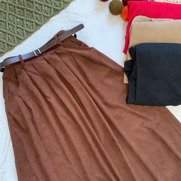 دامن مخمل کبریتی بلند