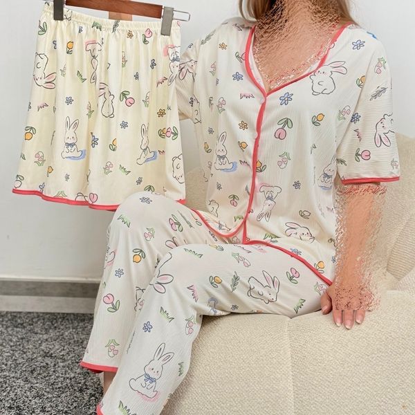 ست لباس منزل راحتی زنانه و دخترانه پینترستی طرح خرگوش قواره دار