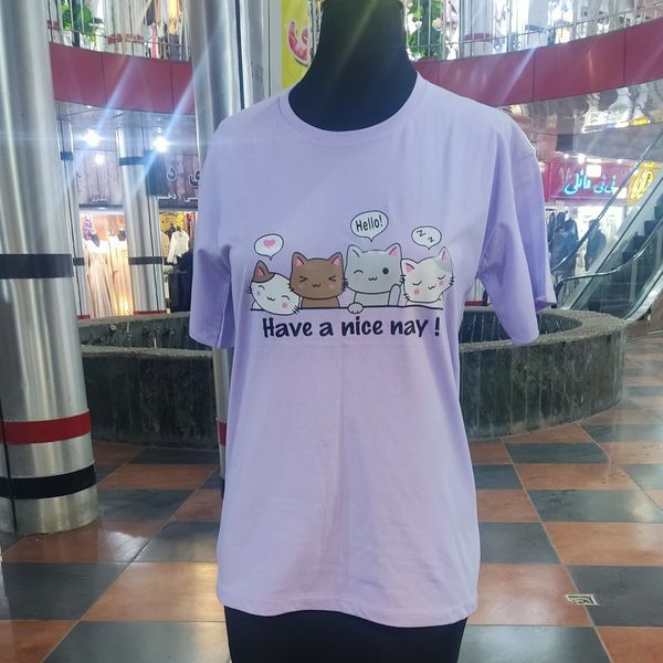 تیشرت زنانه نخی طرح پیشی کد 3002