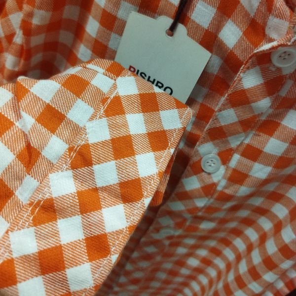 پیراهن آستین بلند 4 خونه نارنجی پسرانه