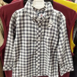 پیراهن آستین بلند 4 خونه خاکستری پسرانه