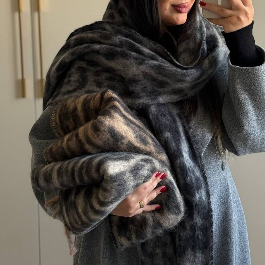 خرید اینترنتی قیمت بیگ اسکارف ریشه کوبایی  پشمی پلنگی وارداتی 