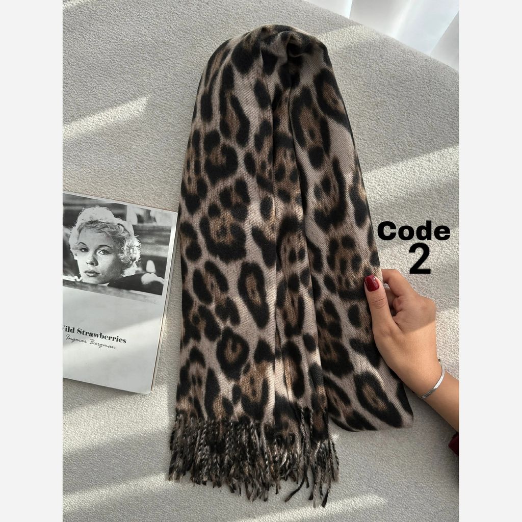 خرید اینترنتی قیمت شال موهر پشمی پلنگی وارداتی ریسه ای