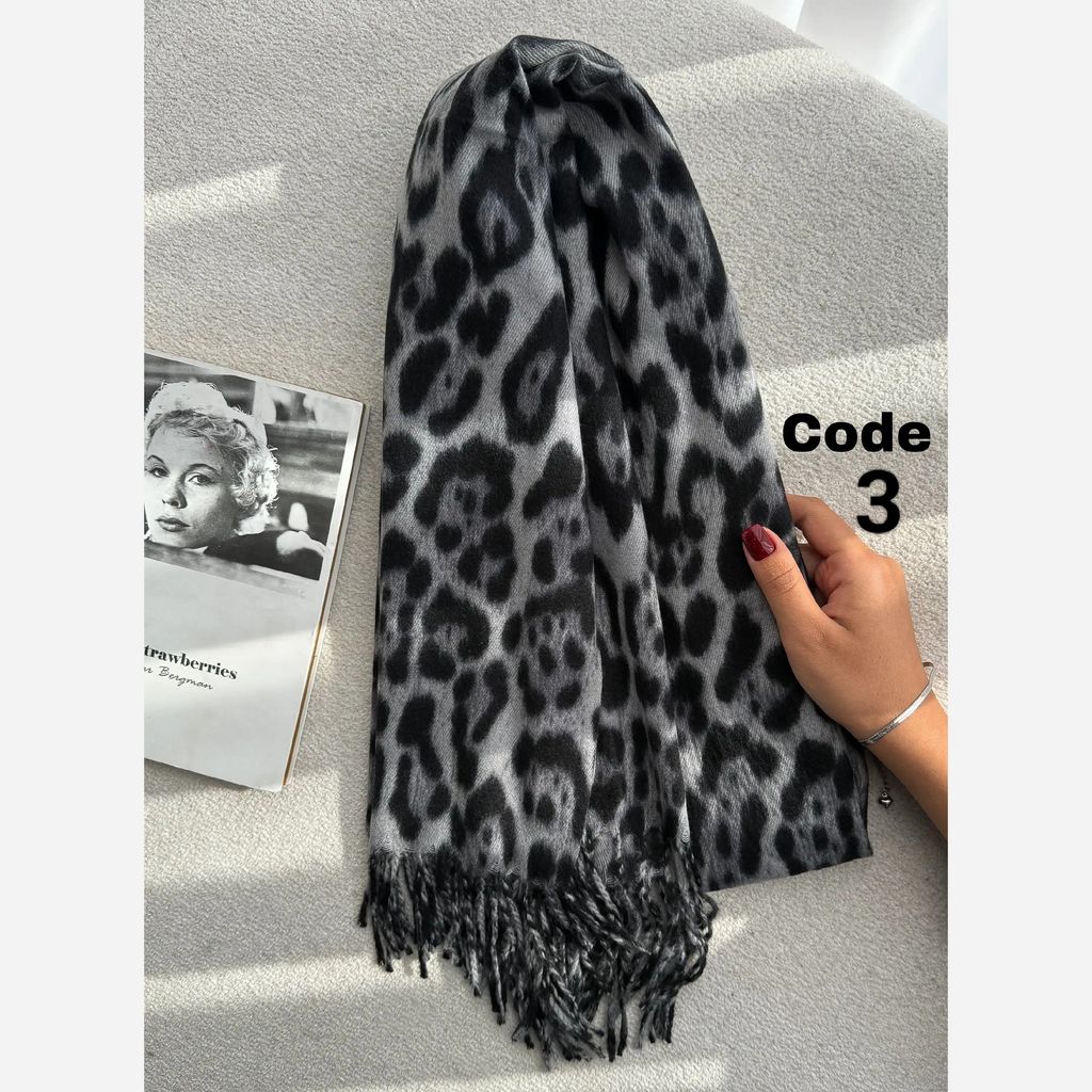 خرید اینترنتی قیمت شال موهر پشمی پلنگی وارداتی ریسه ای