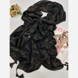 خرید اینترنتی قیمت شال برشکا مشکی طلایی منگوله چوبی طرحبندی