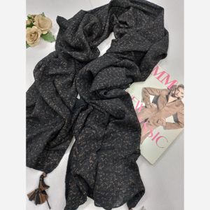 خرید اینترنتی قیمت شال برشکا مشکی طلایی منگوله چوبی طرحبندی