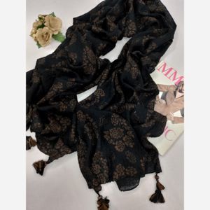 خرید اینترنتی قیمت شال برشکا مشکی طلایی منگوله چوبی طرحبندی