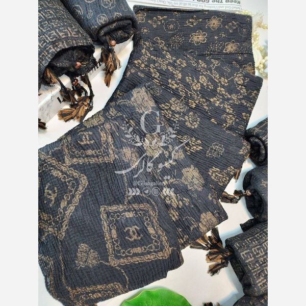 شال برشکا مشکی طلایی منگوله چوبی طرحبندی