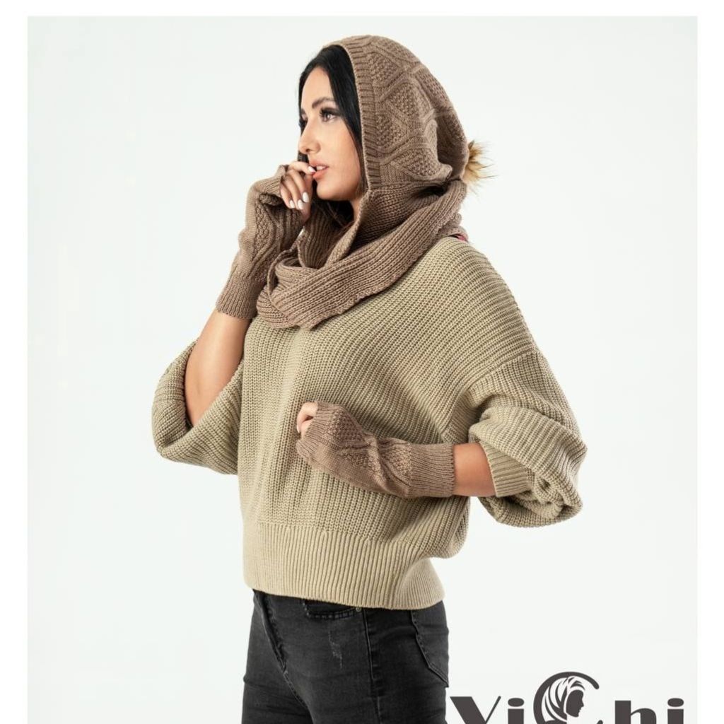 فروش اینترنتی کلاه شال و ست دستکش بافت دخترانه و زنانه رنگبندی