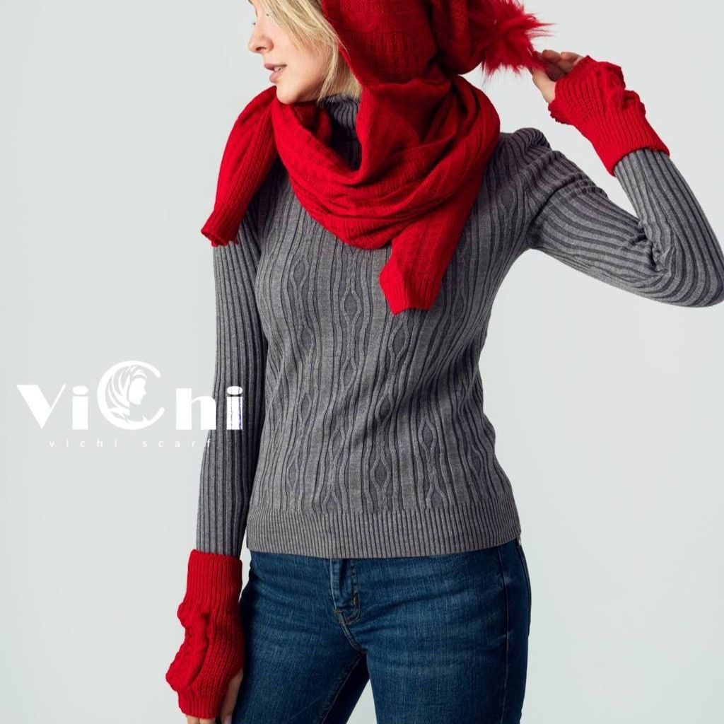 خرید آنلاین کلاه شال و ست دستکش بافت دخترانه و زنانه رنگبندی