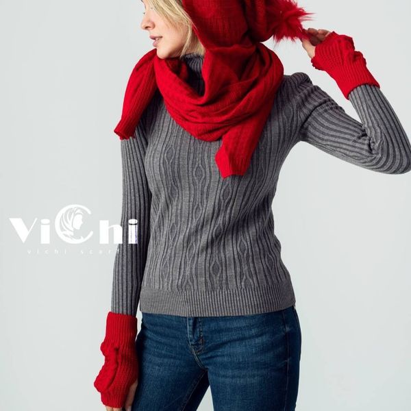 کلاه شال و ست دستکش بافت دخترانه و زنانه رنگبندی