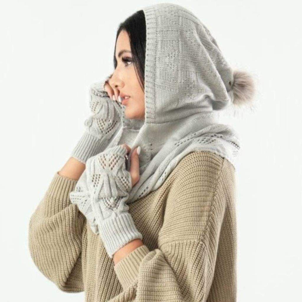 قیمت ارزان کلاه شال و ست دستکش بافت دخترانه و زنانه رنگبندی