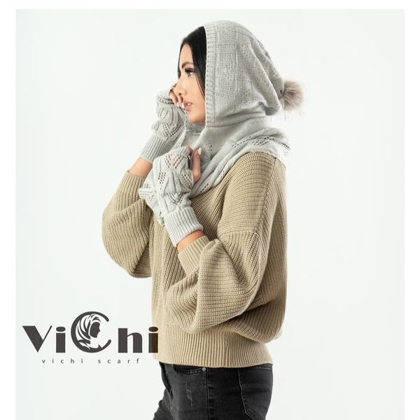 کلاه شال و ست دستکش بافت دخترانه و زنانه رنگبندی