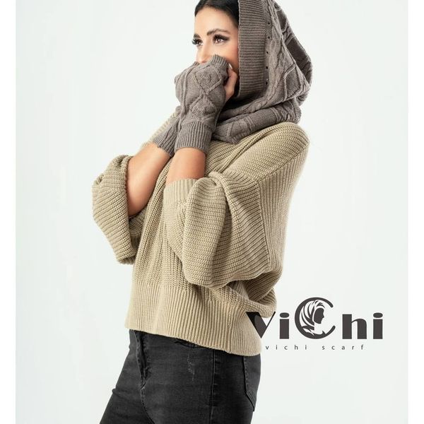 کلاه شال و ست دستکش بافت دخترانه و زنانه رنگبندی