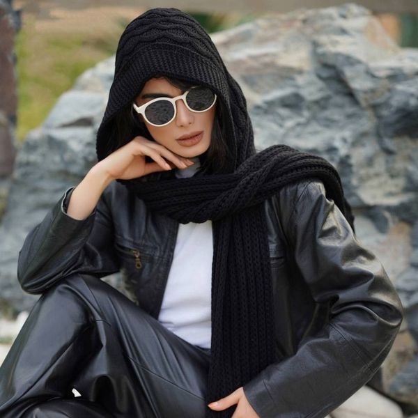 کلاه شال بافت طرح جیبدار رنگبندی زنانه پاییزه