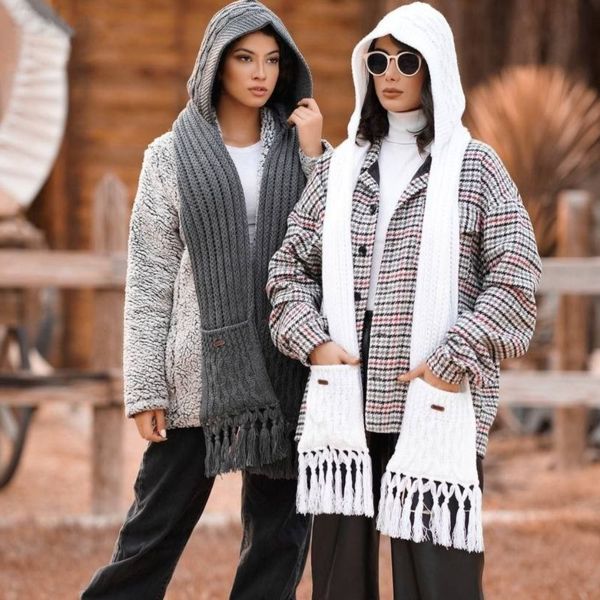 کلاه شال بافت طرح جیبدار رنگبندی زنانه پاییزه