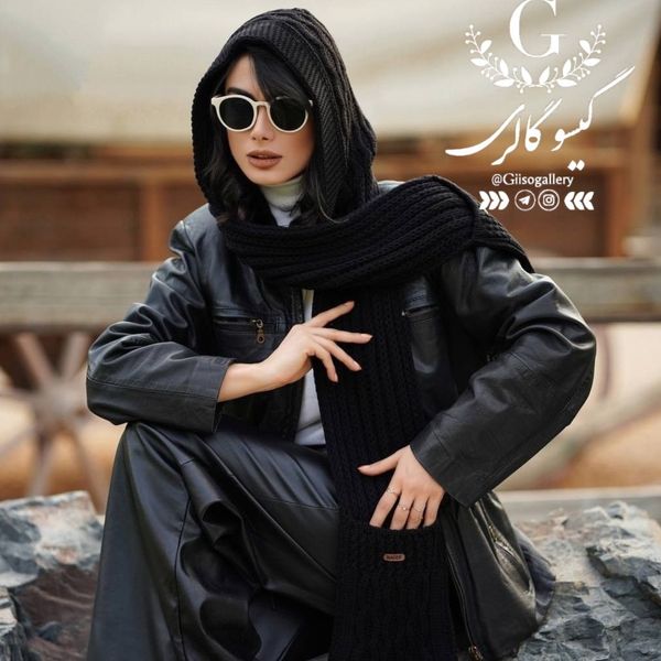 کلاه شال بافت طرح جیبدار رنگبندی زنانه پاییزه