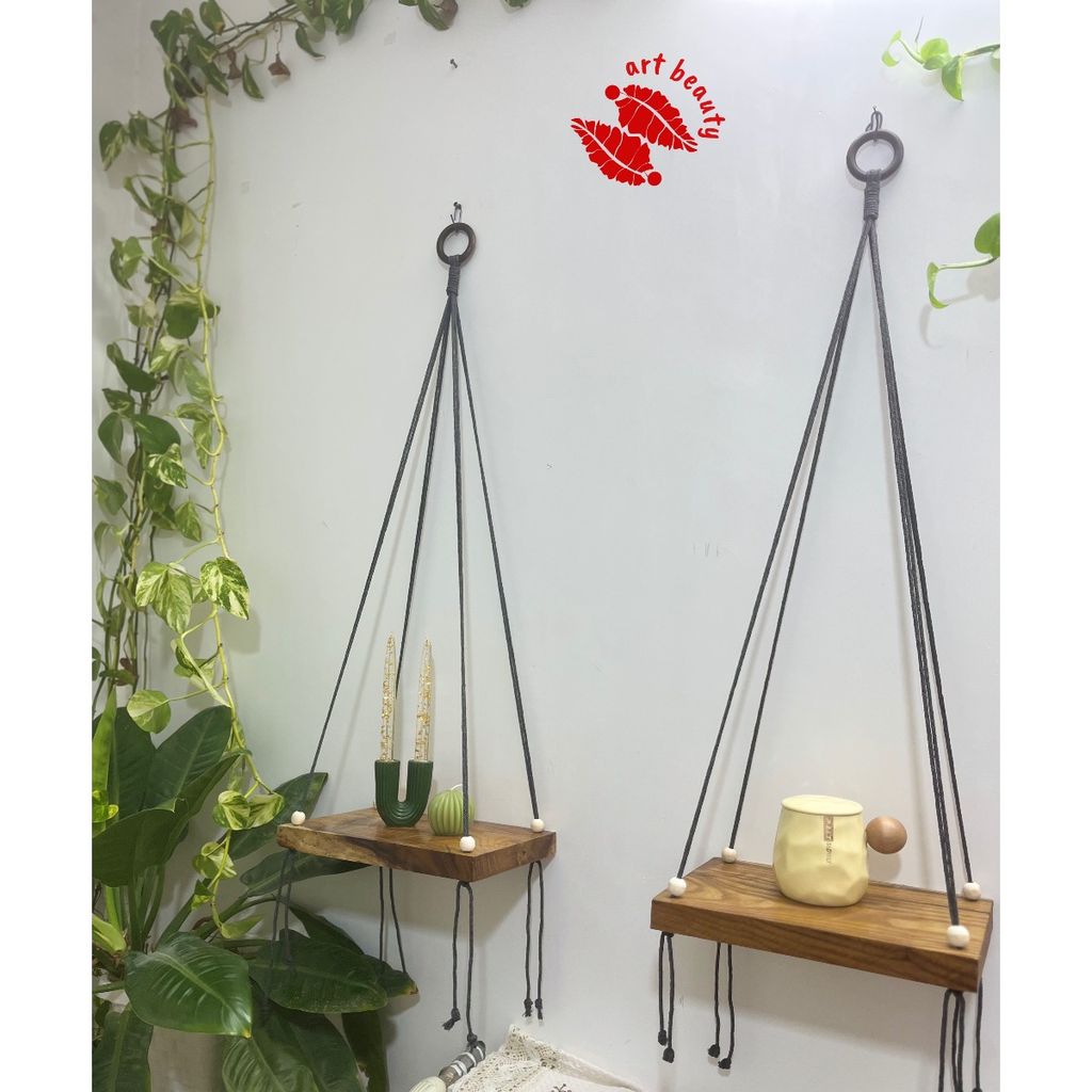 فروش اینترنتی ست دو عددی شلف چوبی مکرومه کاربردی