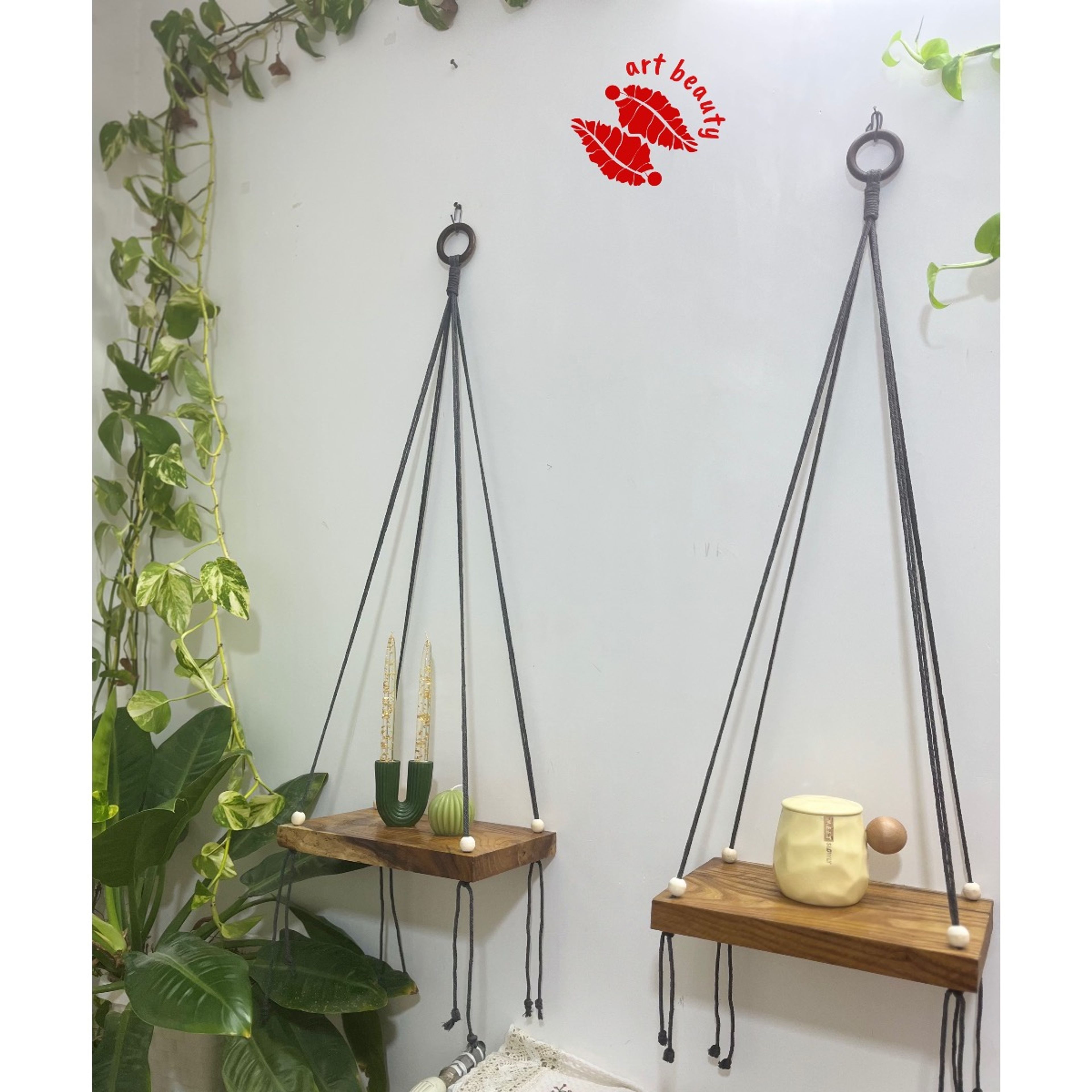 فروش اینترنتی ست دو عددی شلف چوبی مکرومه کاربردی