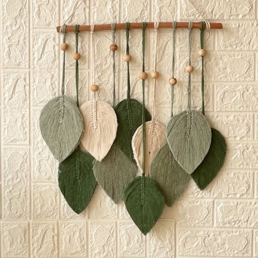 خرید انلاین دیوارکوب برگ با چوب طبیعی مکرومه