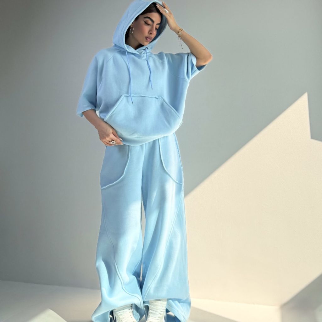 قیمت ارزان ست هودی و شلوار آستین برش کد 160845