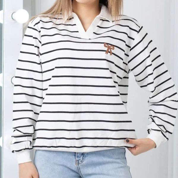 بلوز دورس یقه دار گلدوزی پاپیون زنانه