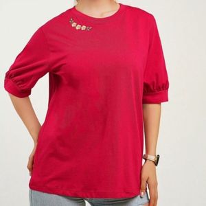 تیشرت قواره دار گلدوزی شده زنانه