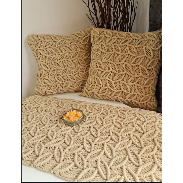 ست دوعددی کاورکوسن مکرومه با رانر جوانه ارت بیوتی