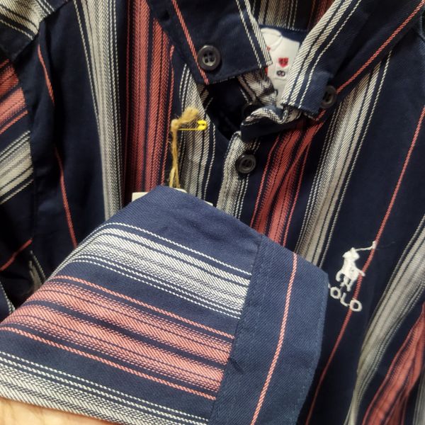 پیراهن آستین بلند پسرانه سرمه ای راه راه