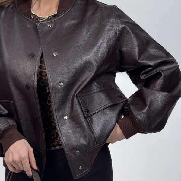 کت چرم دکمه پانچی کد 120397