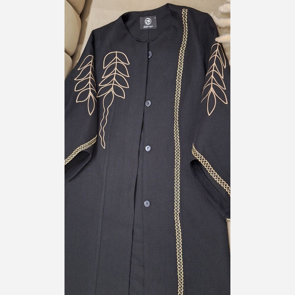 فروش اینترنتی مانتو مجلسی گلدوزی رویسا تا سایز 58 مشکی شانتون