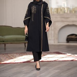 خرید اینترنتی قیمت مانتو مجلسی گلدوزی رویسا تا سایز 58 مشکی شانتون