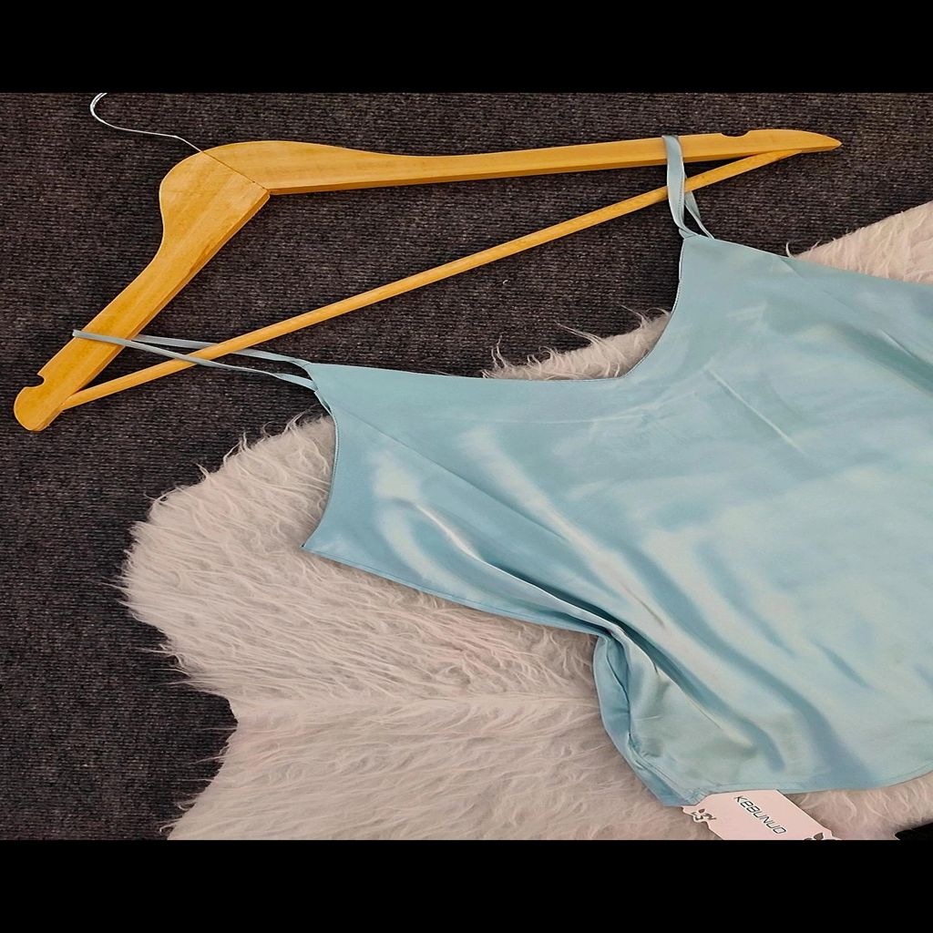 خرید اینترنتی قیمت تاپ ساتن وارداتی آبی صدفی