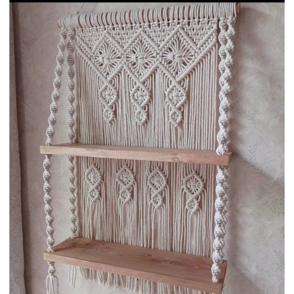 قیمت شلف چوبی دو طبقه مکرومه بافی مدرن طرح سیمرغ