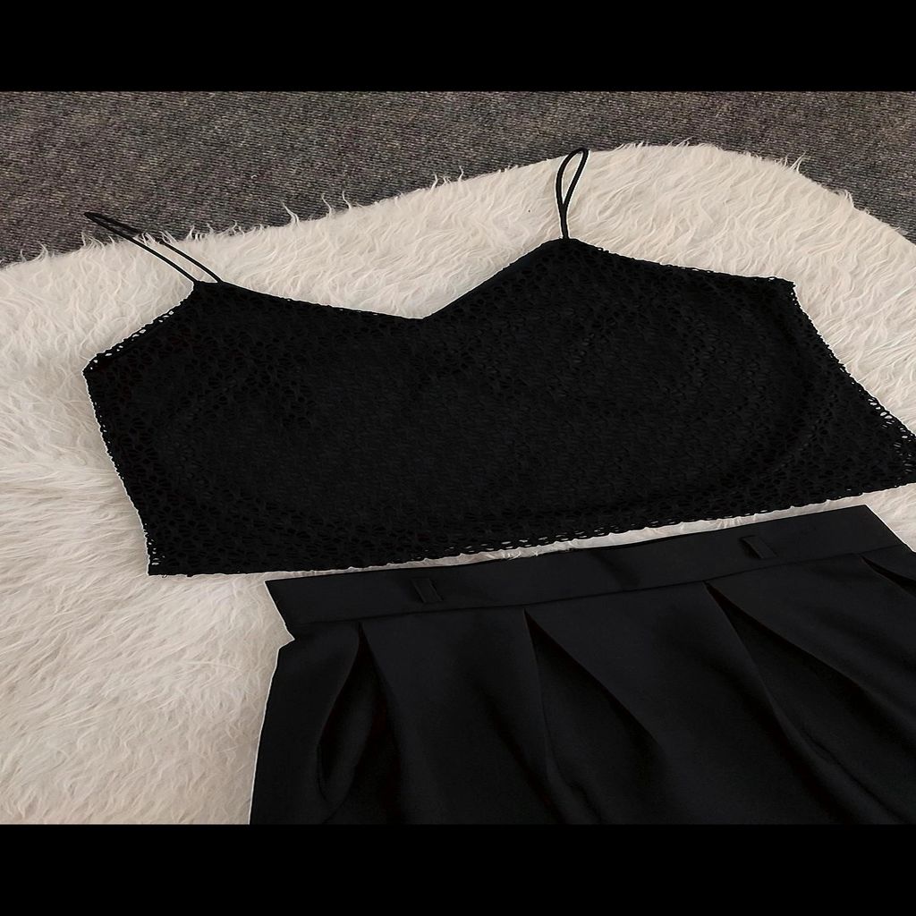 خرید اینترنتی قیمت تاپ دخترانه گیپور بندی مشکی