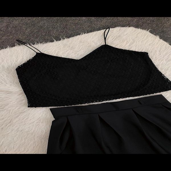 تاپ دخترانه گیپور بندی مشکی