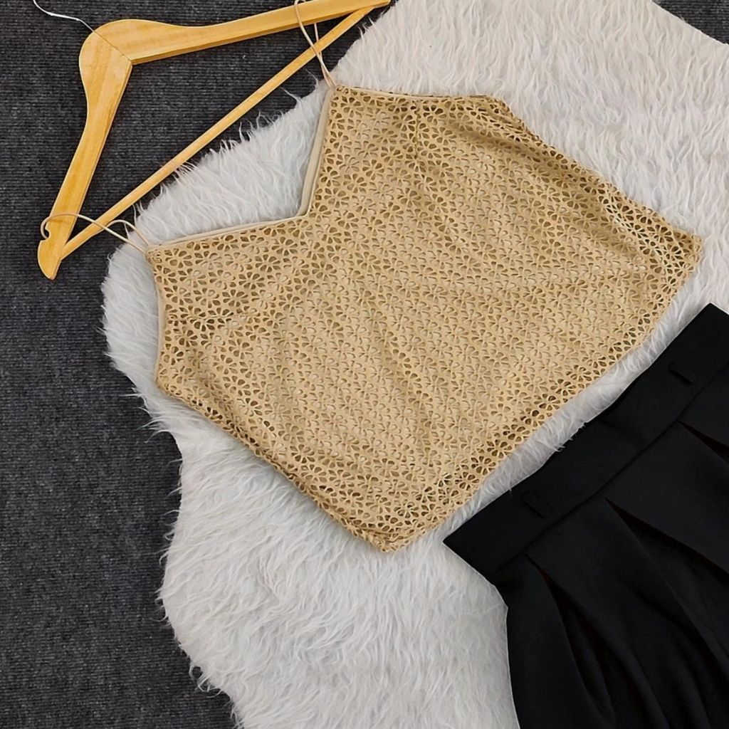 خرید اینترنتی قیمت تاپ دخترانه گیپور بندی مشکی