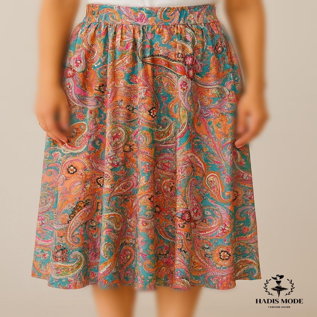 خرید اینترنتی قیمت دامن آبرنگی کلوش کرپ حریر اندونزی