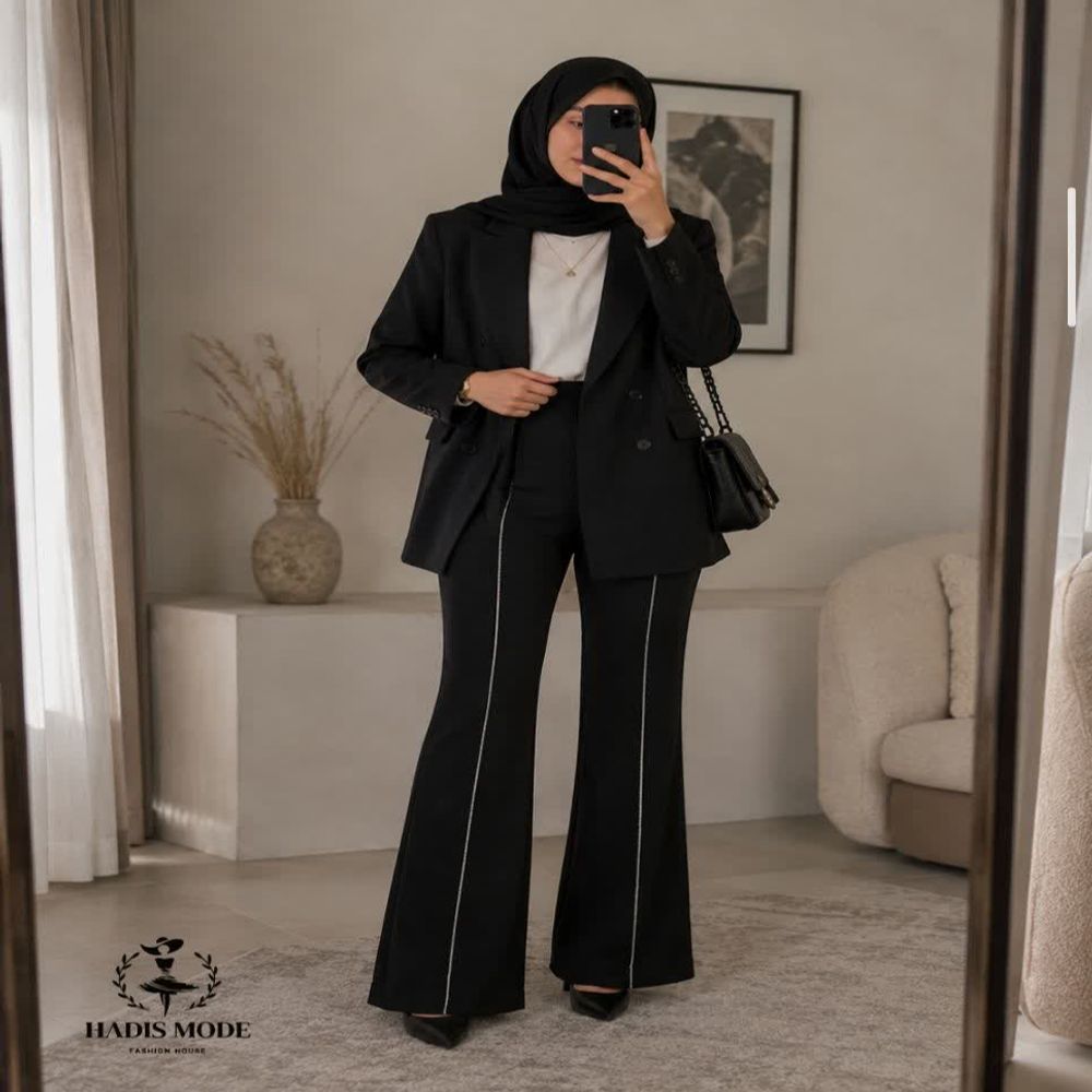خرید اینترنتی قیمت شلوار بوت کات (دمپاگشاد) جلو نگین مشکی