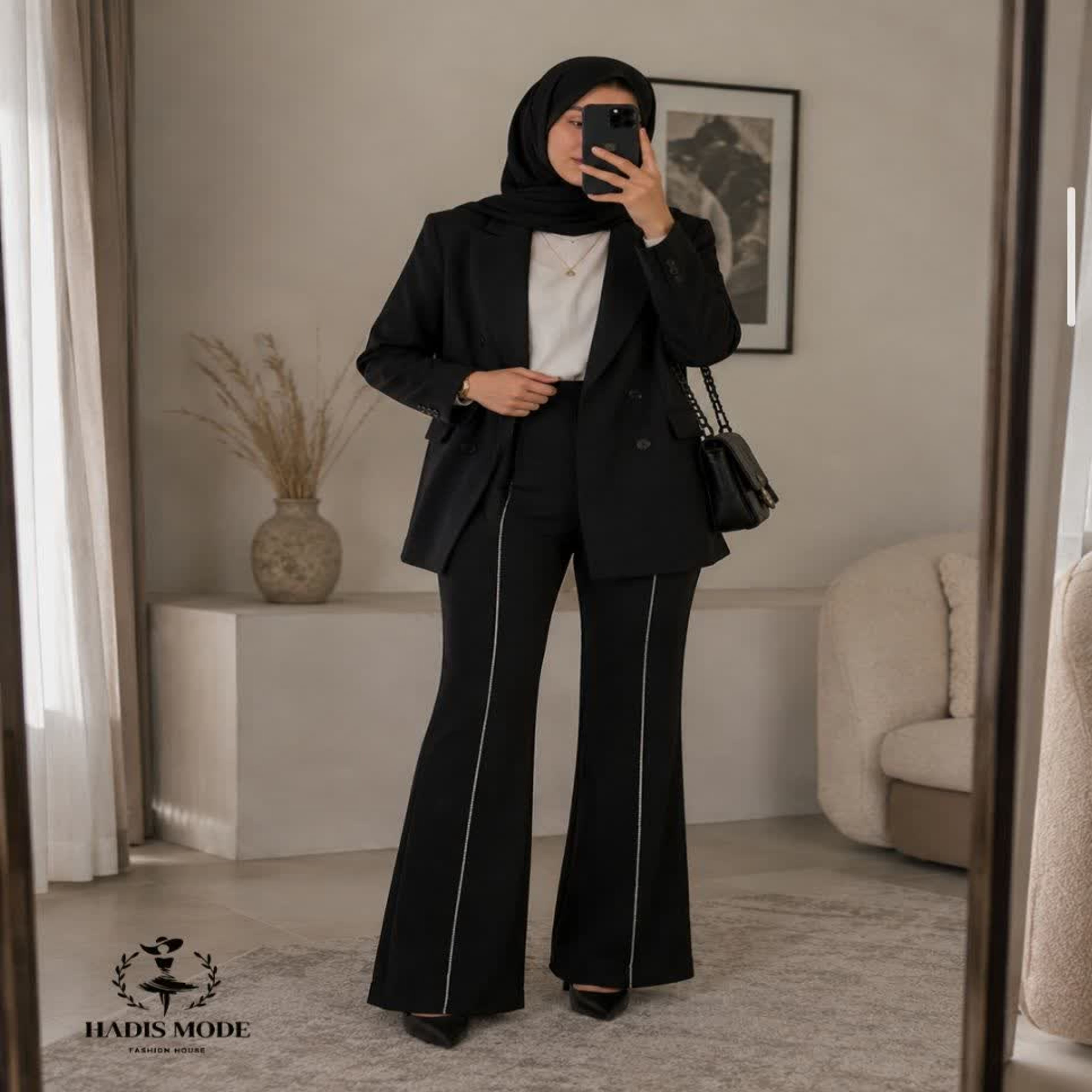 خرید اینترنتی قیمت شلوار بوت کات (دمپاگشاد) جلو نگین مشکی